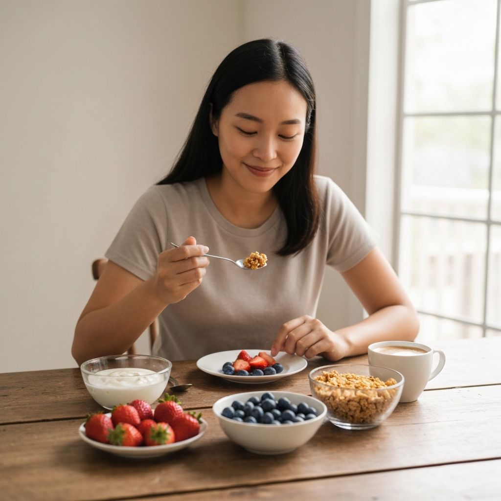 Osoba uživa u doručku sa svežim voćem i žitaricama u kući